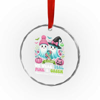 Metastatic Breast Cancer Awareness Ghost Crystal Glass Ornament Halloween Green Teal Pink Ribbon TS10
