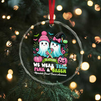 Metastatic Breast Cancer Awareness Ghost Crystal Glass Ornament Halloween Green Teal Pink Ribbon - Wonder Print Shop