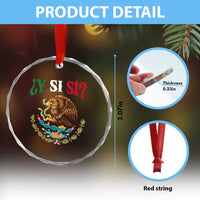 Mexican Y Si Si Crystal Glass Ornament Escudo Mexico Coat of Arms Funny Hispanic Saying