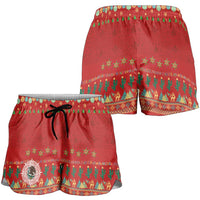 Mexico Merry Christmas Shorts for Women Mexican Cultural Emblem Xmas Style - Wonder Print Shop