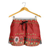 Mexico Merry Christmas Shorts for Women Mexican Cultural Emblem Xmas Style - Wonder Print Shop