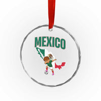 Mexico Soccer Boy Dabbing Boy Mexican Flag Map Crystal Glass Ornament