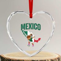 Mexico Soccer Boy Dabbing Boy Mexican Flag Map Heart Crystal Glass Ornament