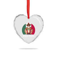 Mexico Xmas Heart Crystal Glass Ornament Cholo Claus Mexican Santa Sombrero Feliz Navidad - Wonder Print Shop