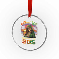 Miami Girl Skeleton Property of the 305 Crystal Glass Ornament Tropical City Florida Pride Street Style