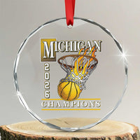 Michigan 2026 Flaming Hoop Basketball Lover Crystal Glass Ornament Champions Victory Graphic Sports Fan