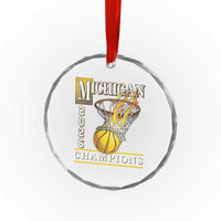 Michigan 2026 Flaming Hoop Basketball Lover Crystal Glass Ornament Champions Victory Graphic Sports Fan