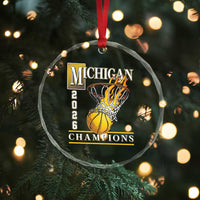 Michigan 2026 Flaming Hoop Basketball Lover Crystal Glass Ornament Champions Victory Graphic Sports Fan