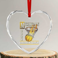 Michigan 2026 Flaming Hoop Basketball Lover Heart Crystal Glass Ornament Champions Victory Graphic Sports Fan