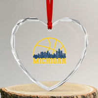 Michigan Fan Basketball Grooves Skyline MI State Heart Crystal Glass Ornament