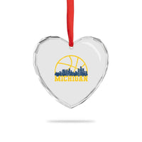 Michigan Fan Basketball Grooves Skyline MI State Heart Crystal Glass Ornament