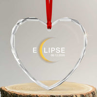 Minimalist 2026 Total Solar Eclipse Heart Crystal Glass Ornament August 12 Totality Astronomy Souvenir