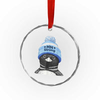 MN Strong Winter Loon with Blue Beanie Crystal Glass Ornament Stand with Minnesota Justice Protest