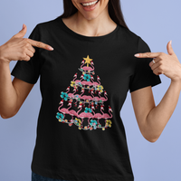 Cute Pink Flamingo Christmas Tree with Hibiscus Merry Xmas T Shirt - Wonder Print Shop