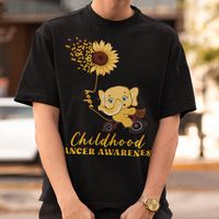 Childhood Cancer Awareness T Shirt Elephant Sunflower Gold Ribbon - Wonder Print Shop