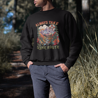 Outdoor Adventure Sweatshirt Always Take The Scenic Route Compass Hiking Camping - Wonder Print Shop