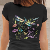 Bloom Where You Are Planted Inspirational Quote Dragonfly T-shirt, Floral Tee, Dragonfly Gift, Insect Lover Shirt, Springtime Shirt T-Shirt - Wonder Print Shop