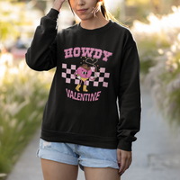 Valentine's Day Sweatshirt Howdy Valentine Heart Retro Groovy - Wonder Print Shop