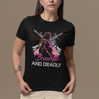 Female Veteran T Shirt Beautiful And Deadly Proud American Women Soldier - Wonder Print Shop