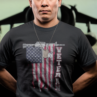 American Veteran T Shirt US Flag With Rifle And Dog Tags - Wonder Print Shop