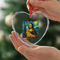 Mona Lisa Cat Starry Night Heart Crystal Glass Ornament - Wonder Print Shop