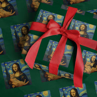 Mona Lisa Cat Starry Night Wrapping Paper Roll - Wonder Print Shop