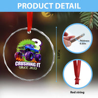 Monster Truck Birthday Crystal Glass Ornament 3 Years Old Boys Happy 3rd Bday Party TS02