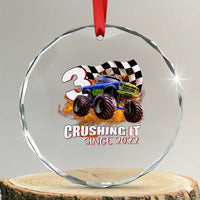 Monster Truck Birthday Crystal Glass Ornament Happy 3rd Bday Party 3 Years Old Boy TS02