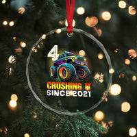 Monster Truck Birthday Crystal Glass Ornament Happy 4th Bday Party 4 Years Old Boy TS02