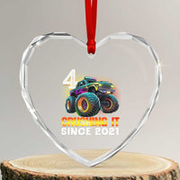 Monster Truck Birthday Heart Crystal Glass Ornament Happy 4th Bday Party 4 Years Old Boy - Wonder Print Shop