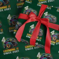 Monster Truck Birthday Wrapping Paper Roll Happy 4th Bday Party 4 Years Old Boy - Wonder Print Shop