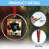 Monster Trucks Are My Jam Crystal Glass Ornament Vintage Retro TS02