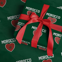 Morocco Heart Flag Wrapping Paper Roll Patriotic Love Gift for Proud Moroccan
