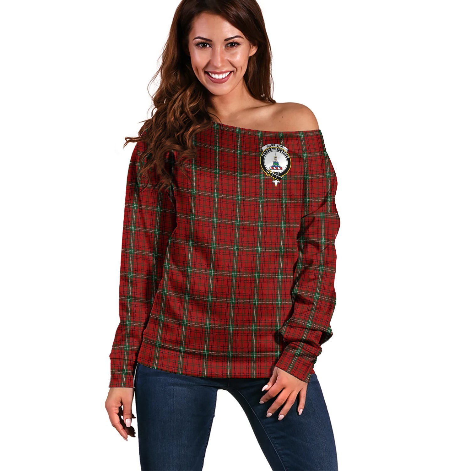 morrison-ancient-clan-tartan-off-shoulder-sweater-family-crest-sweater-for-women
