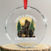 Motorcycle Bigfoot Sasquatch Crystal Glass Ornament Life Is A Journey Enjoy The Ride TS14