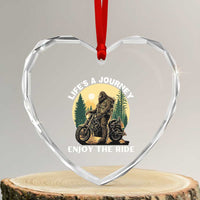 Motorcycle Bigfoot Sasquatch Heart Crystal Glass Ornament Life Is A Journey Enjoy The Ride - Wonder Print Shop