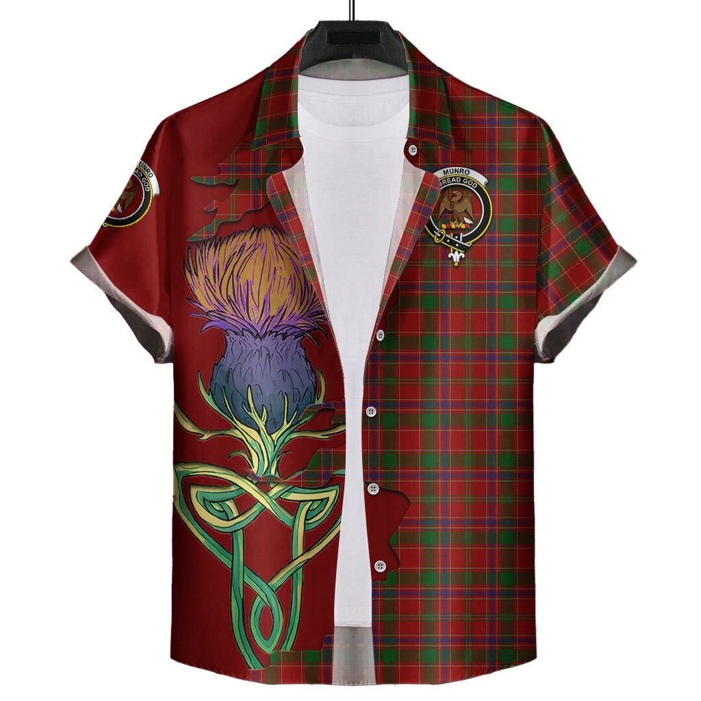 munro-tartan-plaid-short-sleeve-button-down-shirt-tartan-crest-with-thistle-and-scotland-map-short-sleeve-button-shirt