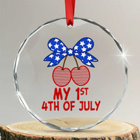 My 1st 4th of July Coquette Bow Striped Cherries Crystal Glass Ornament Preppy Patriotic Baby Girl Independence Holiday