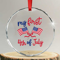 My First 4th of July Crossed American Flags Bow Crystal Glass Ornament Patriotic Baby Girl Holiday Milestone