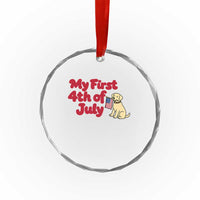 My First 4th of July Cute Golden Retriever Puppy Dog Crystal Glass Ornament American Flag Independence Holiday Milestone