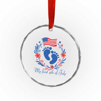 My First 4th of July Patriotic Cute Baby Footprints Crystal Glass Ornament American Flag Wreath America Holiday Milestone