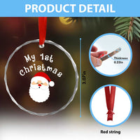 My First Christmas Crystal Glass Ornament Baby's First Holiday Xmas Santa TS10