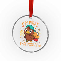 My First Thanksgiving Crystal Glass Ornament Funny Newborn Thanksgiving Turkey Boys - Wonder Print Shop