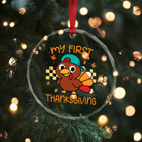 My First Thanksgiving Crystal Glass Ornament Funny Newborn Thanksgiving Turkey Boys - Wonder Print Shop