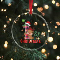 My First Xmas Cute Reindeer Santa Hat Crystal Glass Ornament TS11