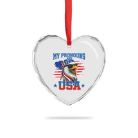 My Pronouns Are USA Heart Crystal Glass Ornament Bold Patriotic Eagle with American Flag Bandana Mullet - Wonder Print Shop