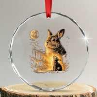 Mystical Moonlit Bunny Graphic Crystal Glass Ornament Glowing Rabbit Under Full Moon Waterfall Nature Scene