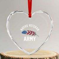 Native American Army Veteran US Flag Indigenous Soldier Heart Crystal Glass Ornament