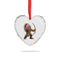 Native American Bigfoot Chief Heart Crystal Glass Ornament Forest Warrior Pride Graphic