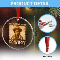Native American Cowboy Crystal Glass Ornament Vintage Western Country Portrait